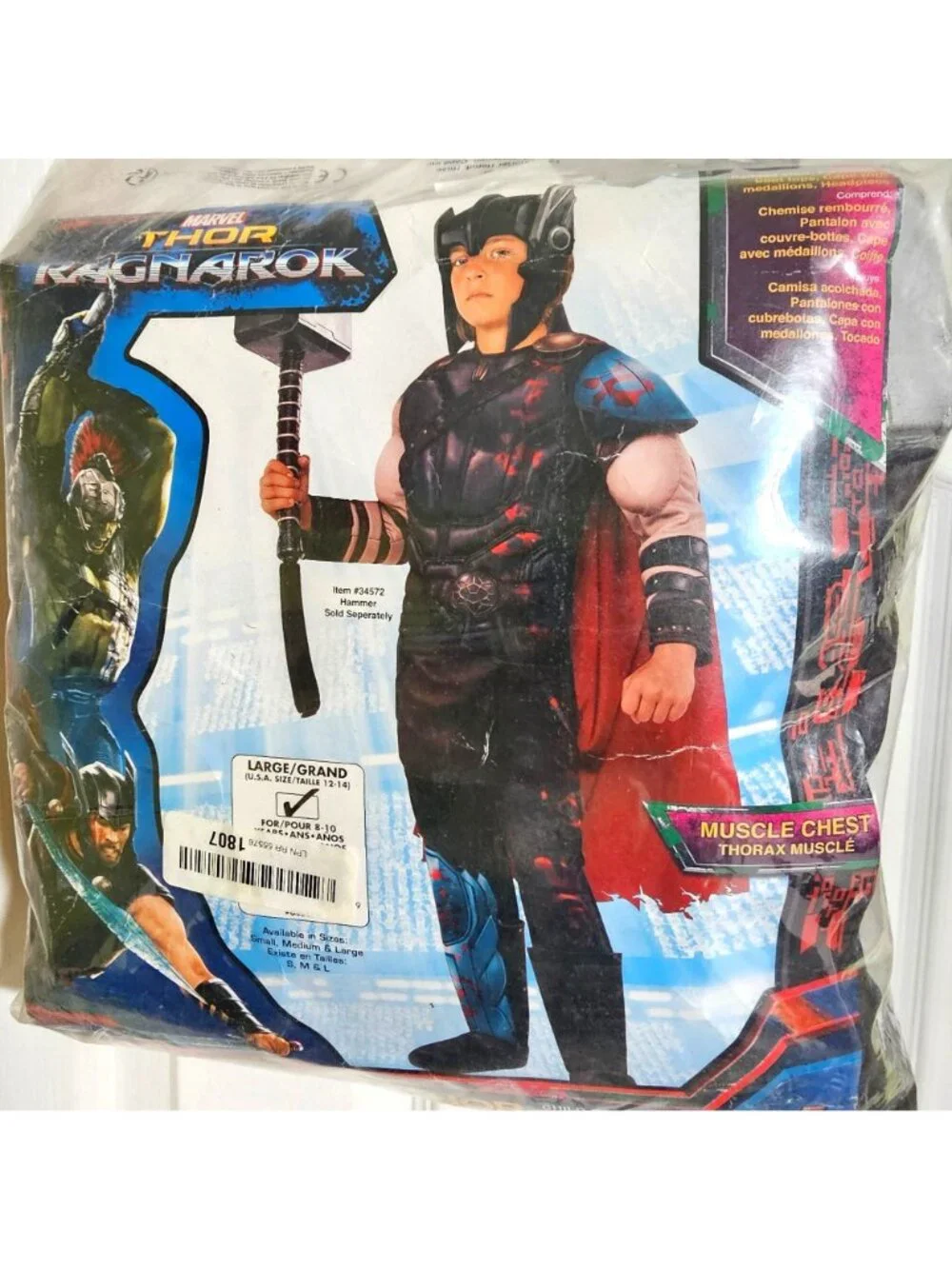 Marvel Ragnarok Gladiator Thor Muscle Costume Boys 12-14 Hammer Avengers Rubies
